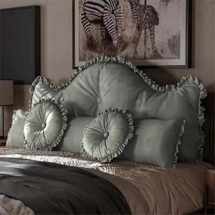 Front. wowmax - Queen Gray Bed Pillow Set - 4 Piece Decorative Pillows with Headboard Cushion & 2 Round Pillows - Grey.