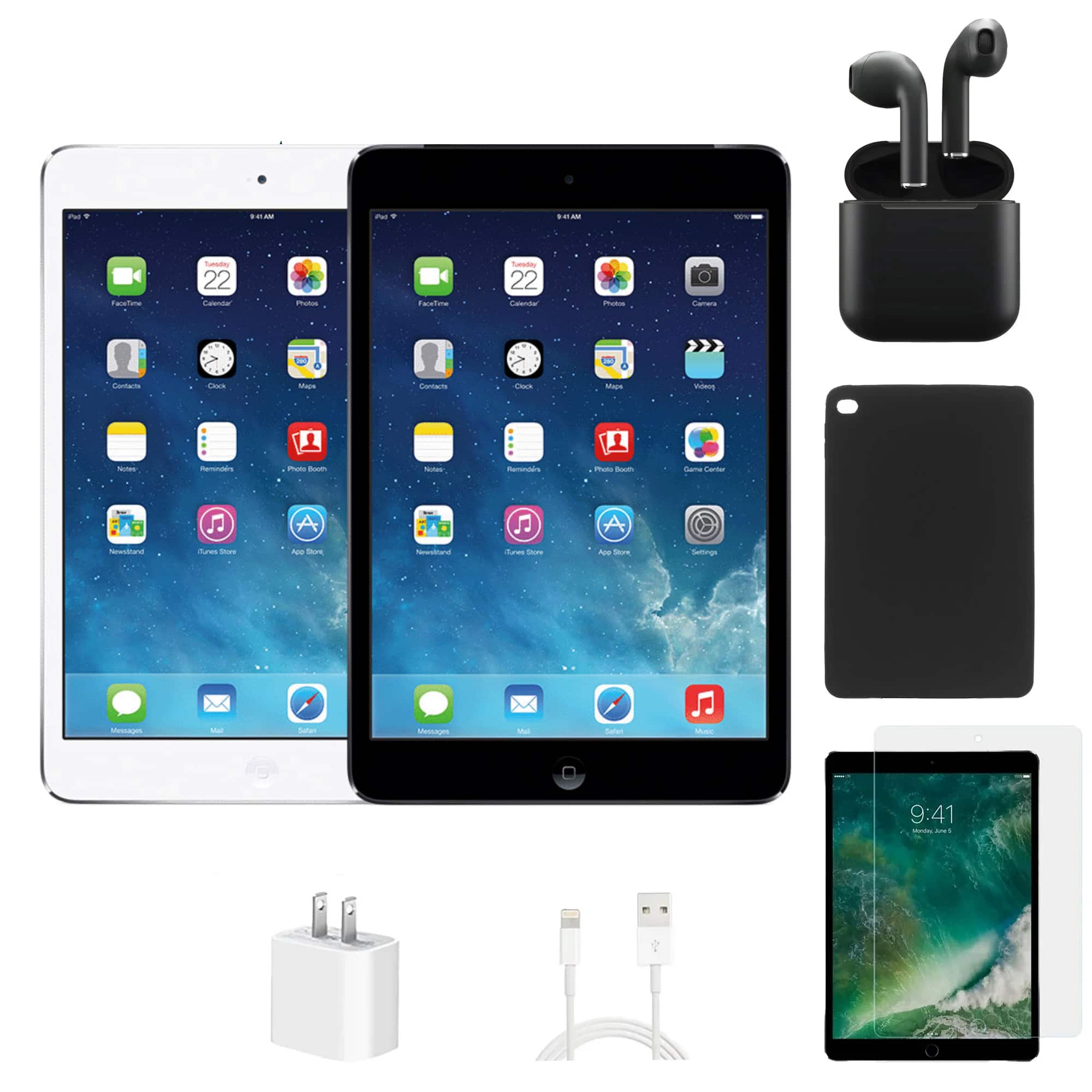Apple - Refurbished Excellent - Refurbished iPad Mini 2 A1489 (WiFi) 16GB w/ Case, Wireless Earbuds,Tempered Glass Screen Protector - Space Gray