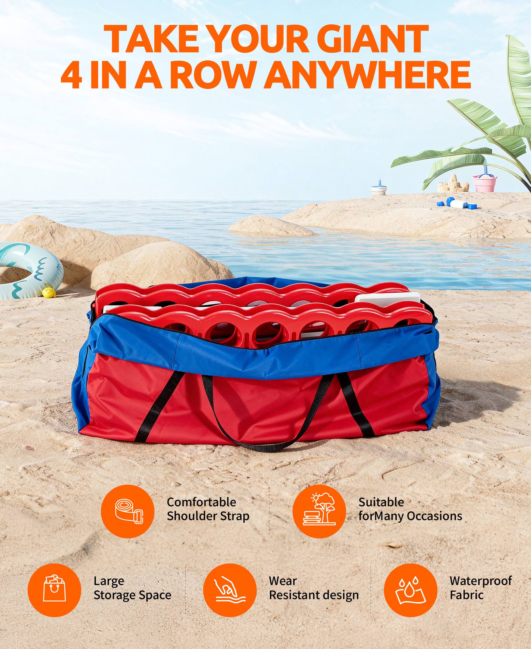 TAKE YOUR GIANT 4 IN A ROW ANYWHERE

- Comfortable Shoulder Strap
- Large Storage Space
- Wear Resistant design
- Waterproof Fabric
- Suitable for Many Occasions