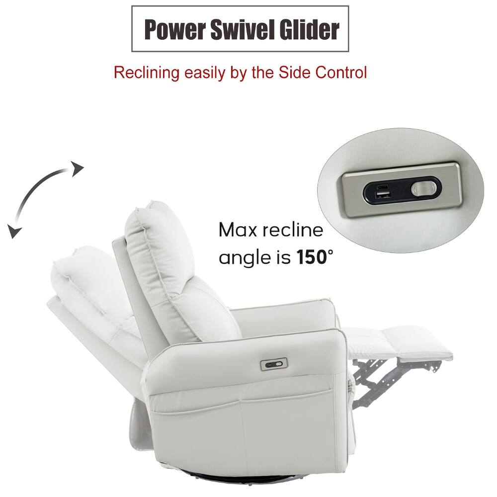 Power Swivel Glider  
Reclining easily by the Side Control  
Max recline angle is 150°