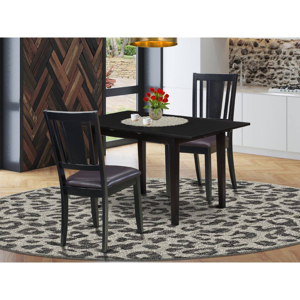 Back. East West Furniture - East West Furniture NODU3-BLK-LC 3-Pc Rectangular Dining Table Set 2 Wooden Dining Chairs with Panel Back and A Faux - Black.
