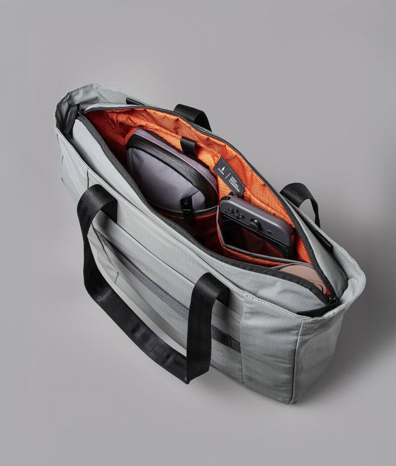 Back. ALPAKA - Metro Tote Laptop Tote Bag for Work, Work Tote Fits 16" MacBook Pro, Side Bottle Pocket, Weather-Resistant, Key Tether - Grey Axoflux 210D.