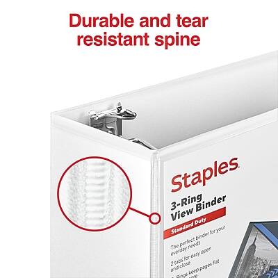Durable and tear resistant spine

Staples
3-Ring Binder
View Binder
Standard Duty

The perfect binder for your everyday needs
Easy to open
2 tabs close flat
Rings keep pages flat