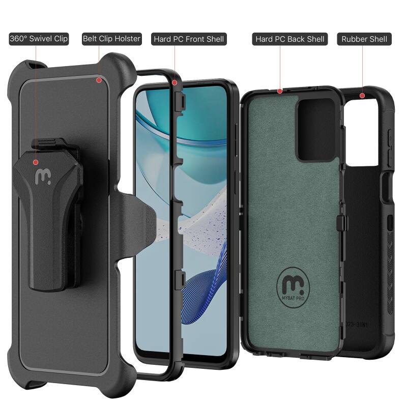 360° Swivel Clip, Belt Clip Holster, Hard PC Front Shell, Hard PC Back Shell, Rubber Shell, MYBAT PRO 023-31N1