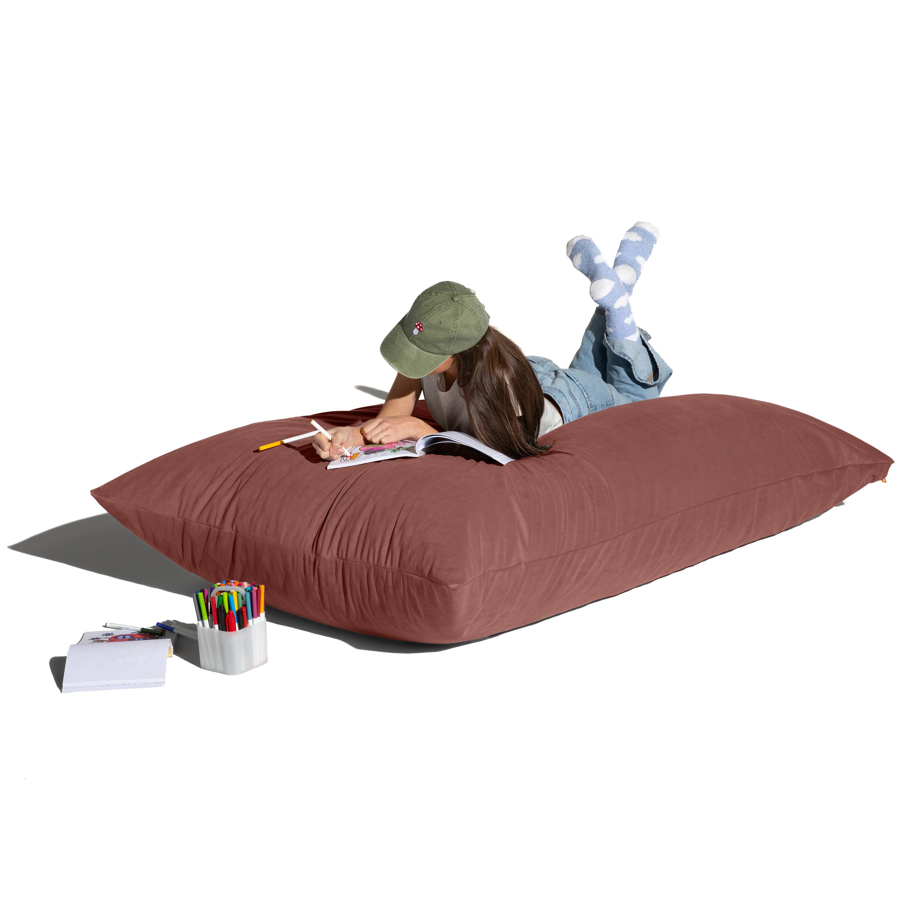 Angle. Jaxx - Pillow Saxx Dream Lounger with Wood Frame - 3-in-1 Bean Bag Accent Chair, Recliner & Sleeper, Lush Velvet Mauve - Lush Velvet Mauve.