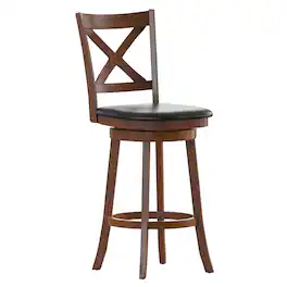 Flash Furniture - Felicity Commercial Grade Wood Classic Crossback Swivel Bar Height Barstool with Padded Black LeatherSoft Seat, Antique - Brown