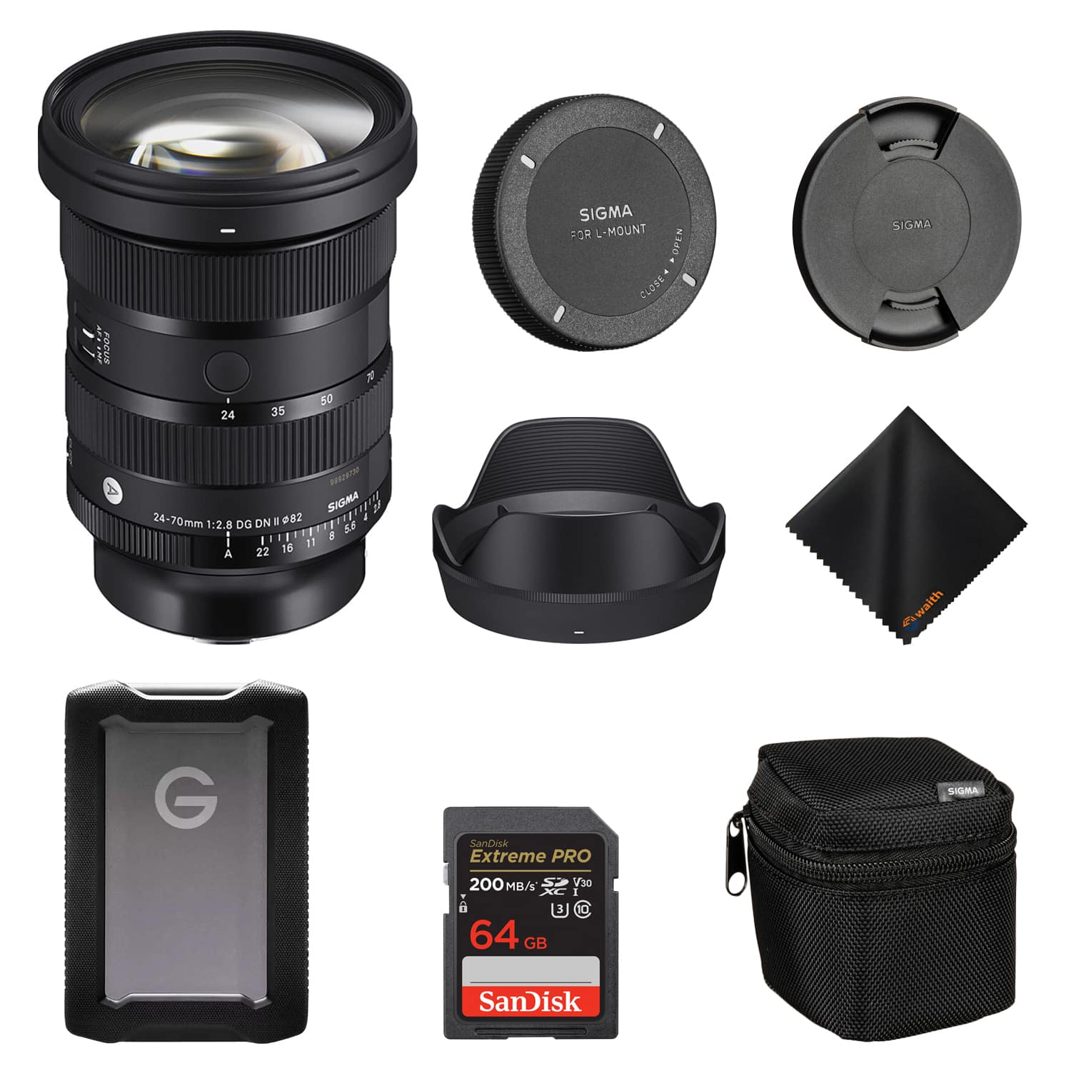 Sigma - 24-70mm f2.8 DG DN Art Lens for Leica L+SanDisk 1TB G-Drive +64GB (Bundle) - Black