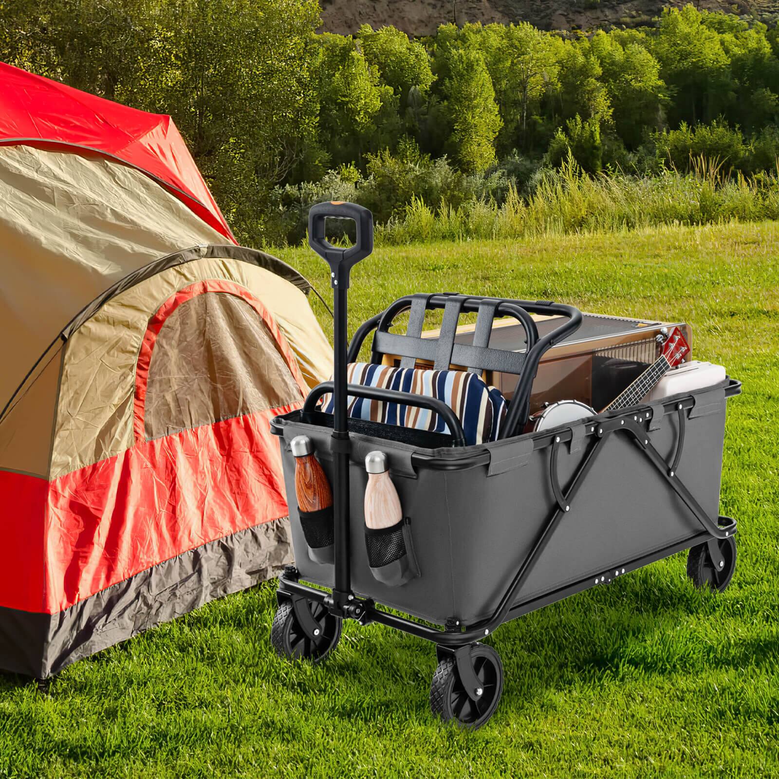 Alt View 1. Costway - Heavy-Duty Wagon Cart with Adjustable Handlebar Bottle Holders & Storage Pocket Grey - Grey.