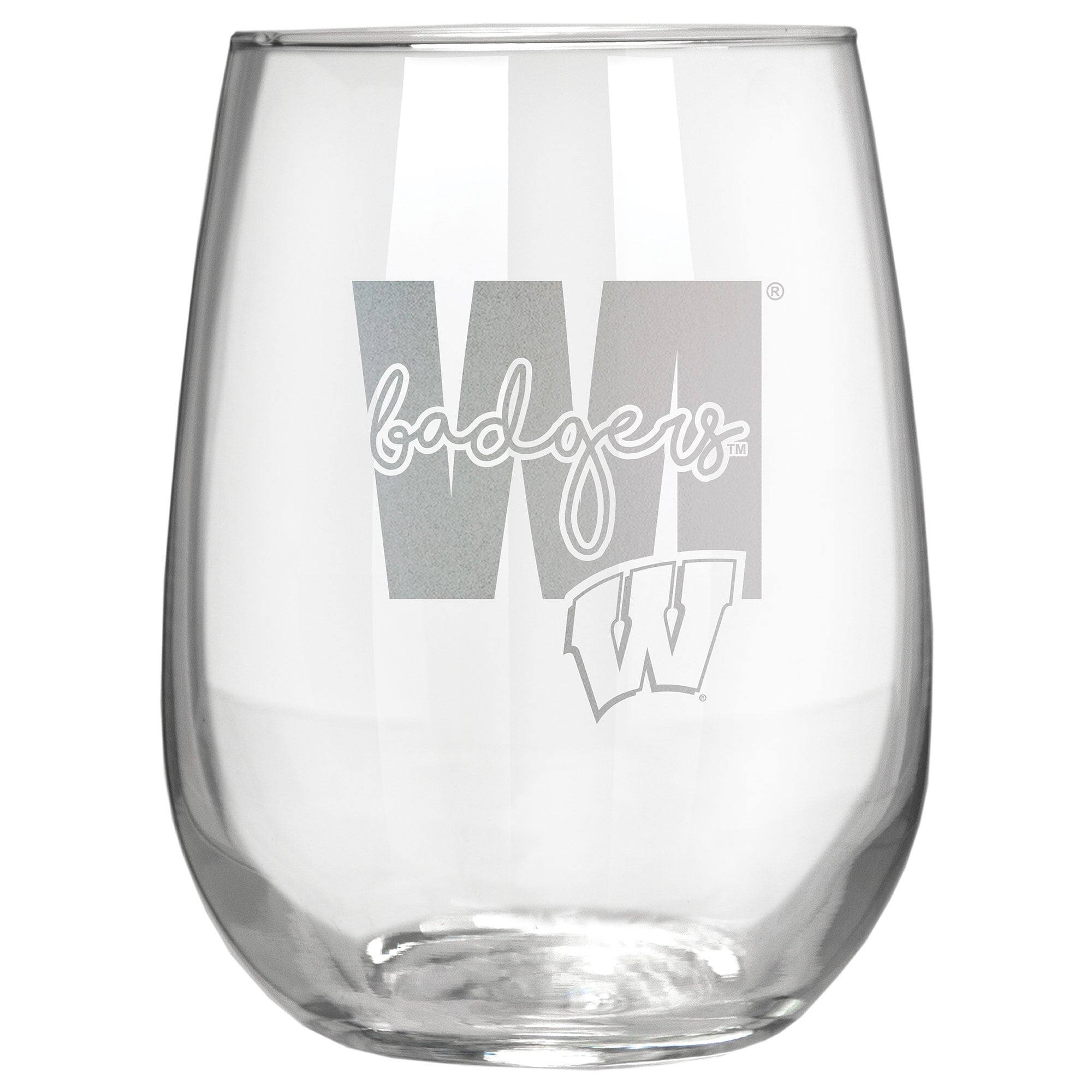 Front. Great American Products - Wisconsin Badgers Etched 17oz. City Stemless Wine Glass - Multicolor.