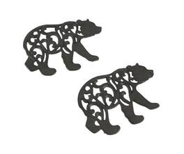 Things2Die4 - Set of 2 Black Enamel Cast Iron Bear Kitchen Trivets Lodge Decor - Brown