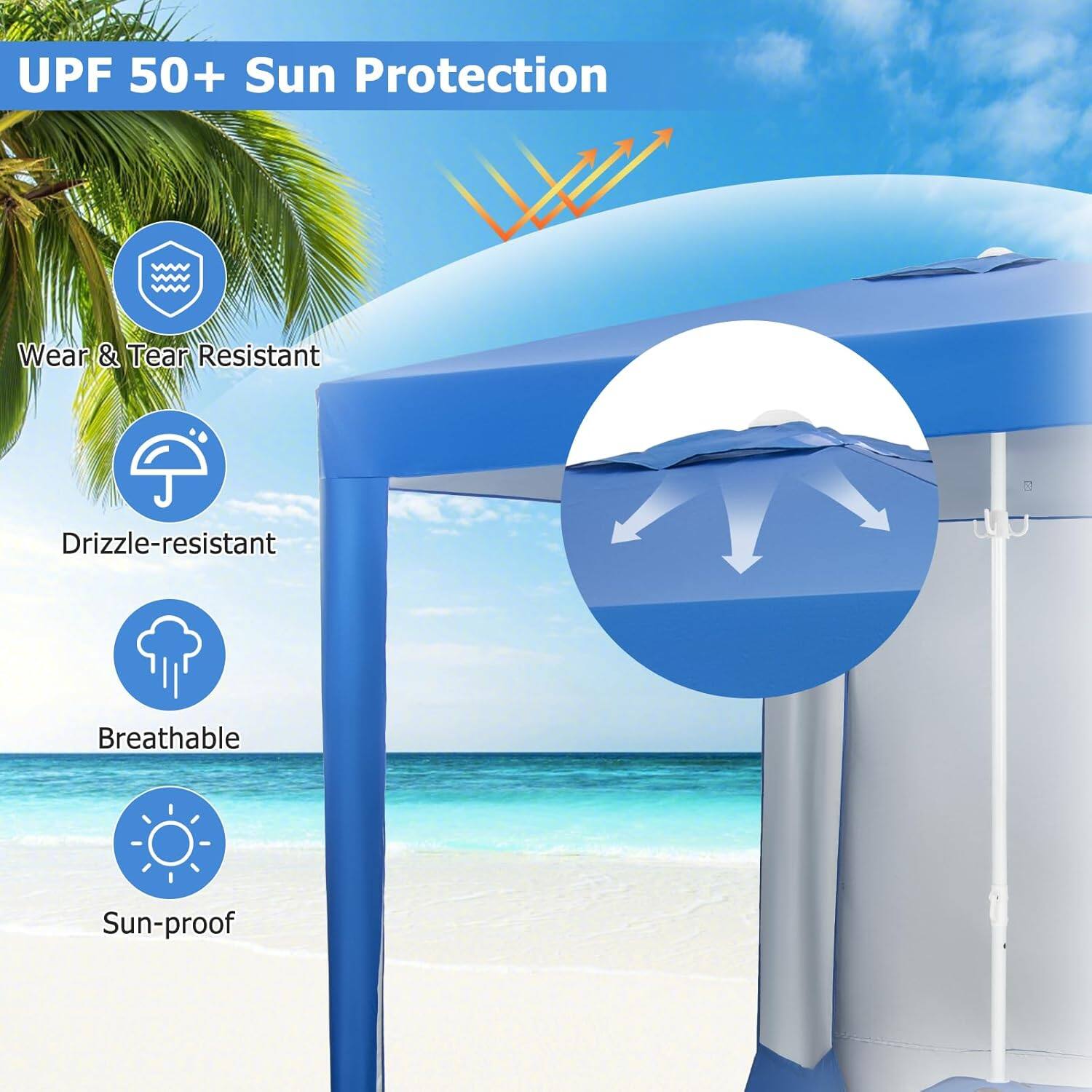 UPF 50+ Sun Protection  
Wear & Tear Resistant  
Drizzle-resistant  
Breathable  
Sun-proof