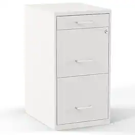 Staples - 3-Drawer Vertical File Cabinet, Letter Size Documents, Lockable & Mobile, 18.9" D x 14.3" W x 26.9" H - White