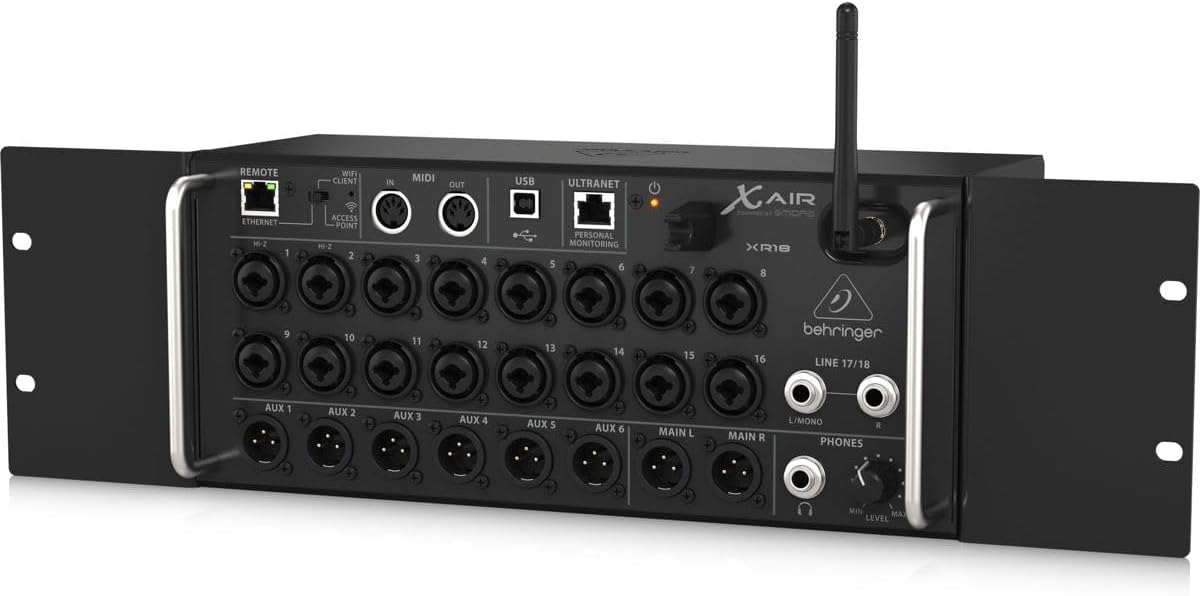 REMOTE ETHERNET M-2  
1 WIFI CLIENT ACCESS POINT  
2 IN MIDI  
3 OUT  
4 USB ULTRANET PERSONAL MONITORING  
5  
6 Xair AIR XR18  
7  
8  
9  
10  
11  
12  
13  
14  
15  
16  
behringer LINE 17/18  
AUX 1  
AUX 2  
AUX 3  
AUX 4  
AUX 5  
AUX 6  
MAIN L  
MAIN R  
L/MONO  
R  
PHONES  
LEVEL