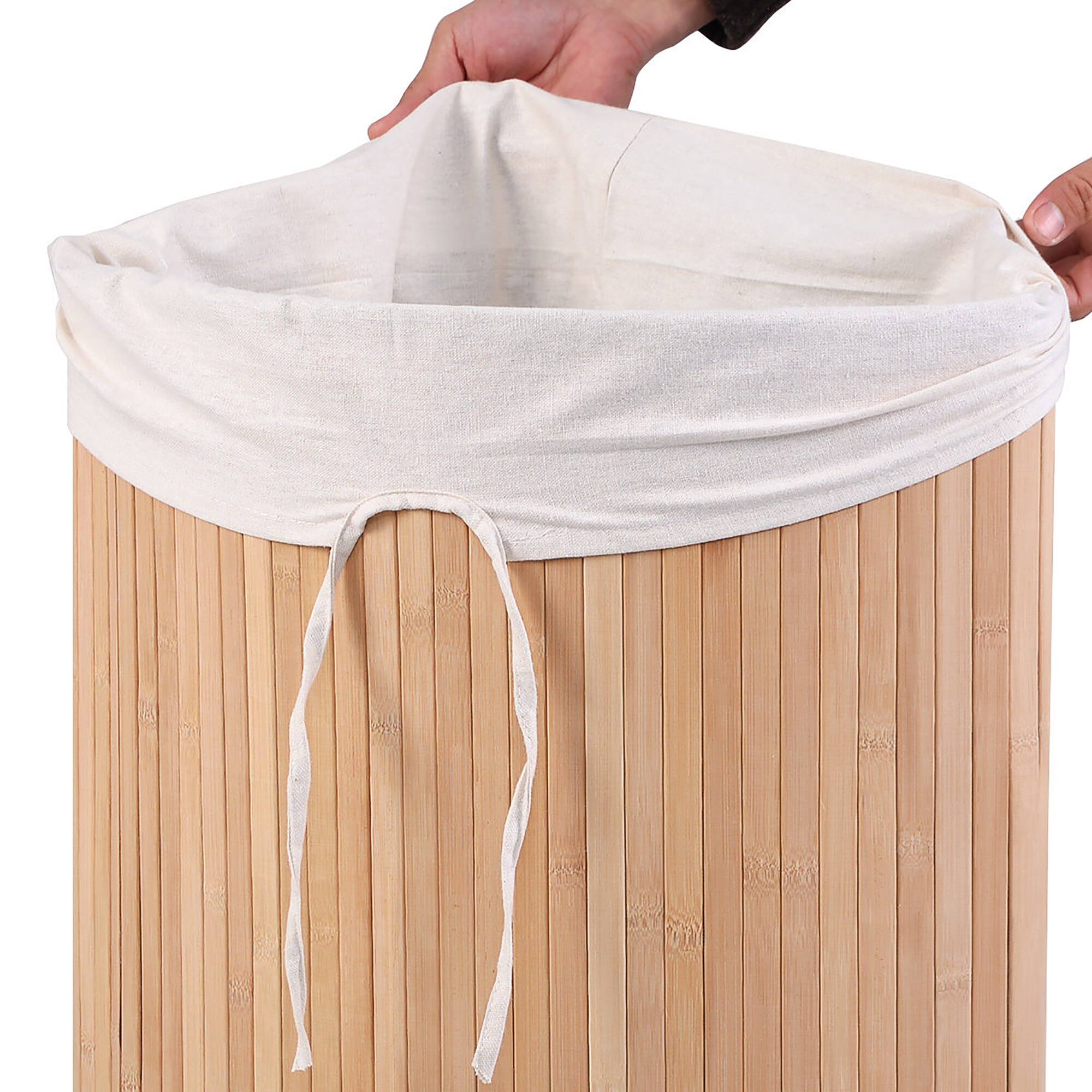 Alt View 20. Costway - Corner Bamboo Hamper Laundry Basket Washing Cloth Bin Storage Bag Lid - Natural.