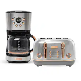 Haden - Heritage 4 Slice Wide Slot Toaster & 12 Cup Coffee Maker, Steel & Copper - Steel/Copper