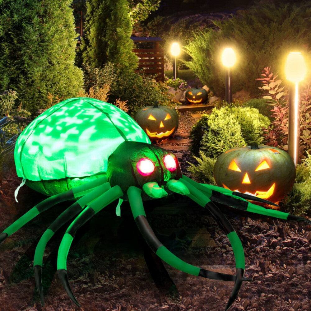 Alt View 4. Boyel Living - Giant 5ft Inflatable Halloween Spider with Glowing Eyes and Cobweb - Green.