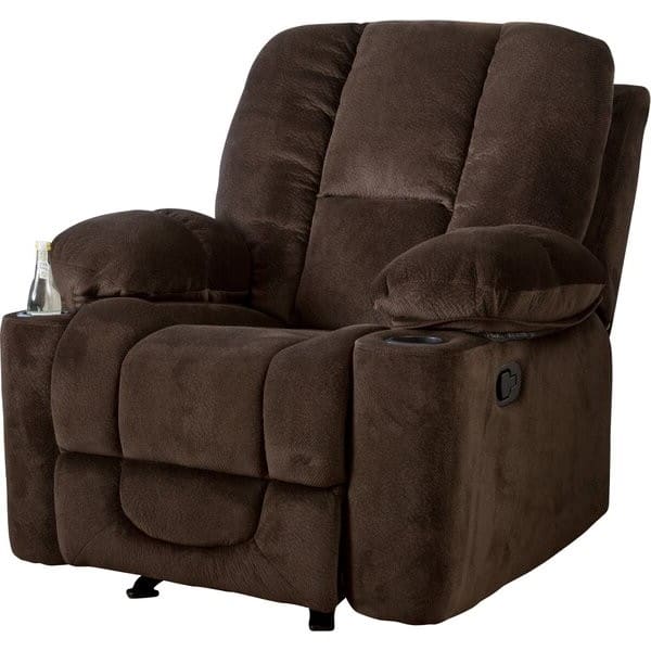 Hivvago - Traditional Upholstered Manual Reclining Sofa Chair w/ 2 Cup Holders and Footrest - Brown