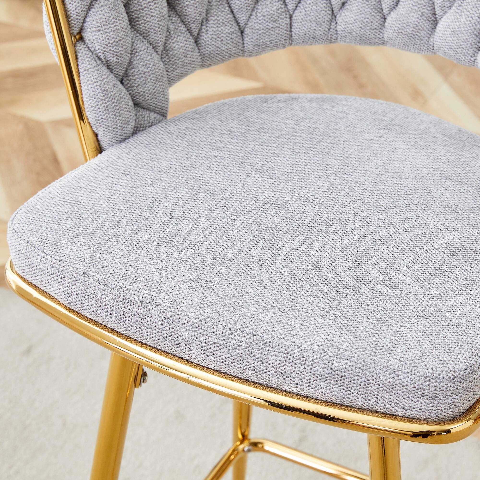 Alt View 4. APRILSOUL - Two Sets Swivel Bar Stools Cotton Linen Cushions Electroplated Metal Frames Restaurant - White.