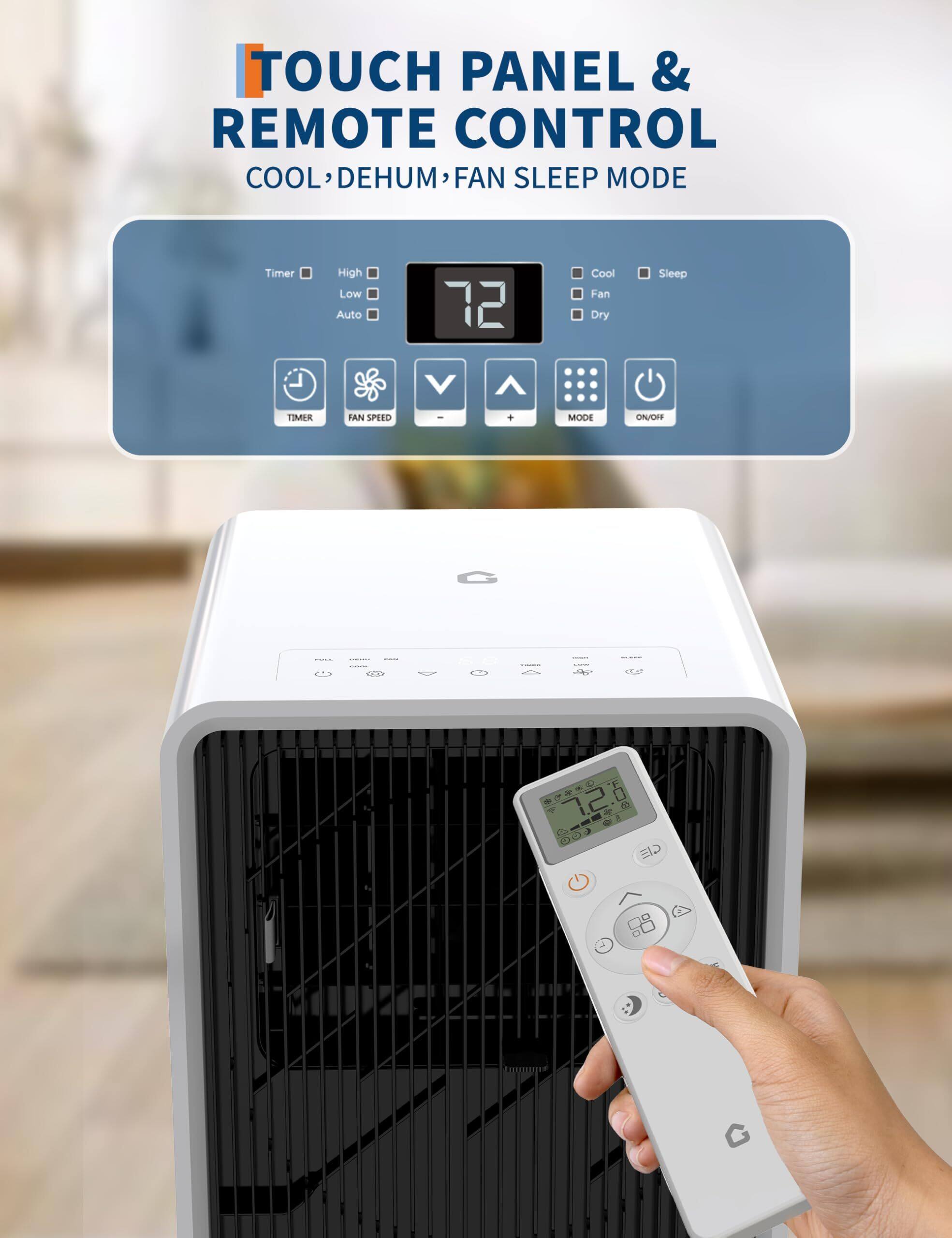 TOUCH PANEL & REMOTE CONTROL  
COOL, DEHUM, FAN SLEEP MODE  

Timer  
High  
Low  
Auto  

72  

Cool  
Fan  
Dry  
Sleep  

TIMER  
FAN SPEED  
+  
MODE  
ON/OFF  

72°F