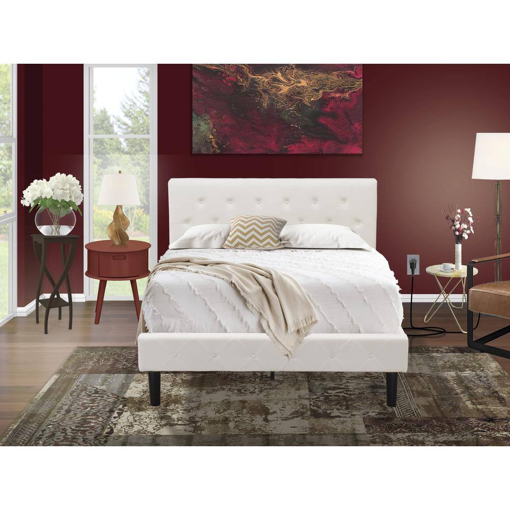 Alt View 4. East West Furniture - NL19F-1GO13 2 Piece Full Bed Set - 1 Bed Frame White Velvet Fabric Headboard and 1 Bedroom Nightstand - Burgundy Finish - White Velvet.