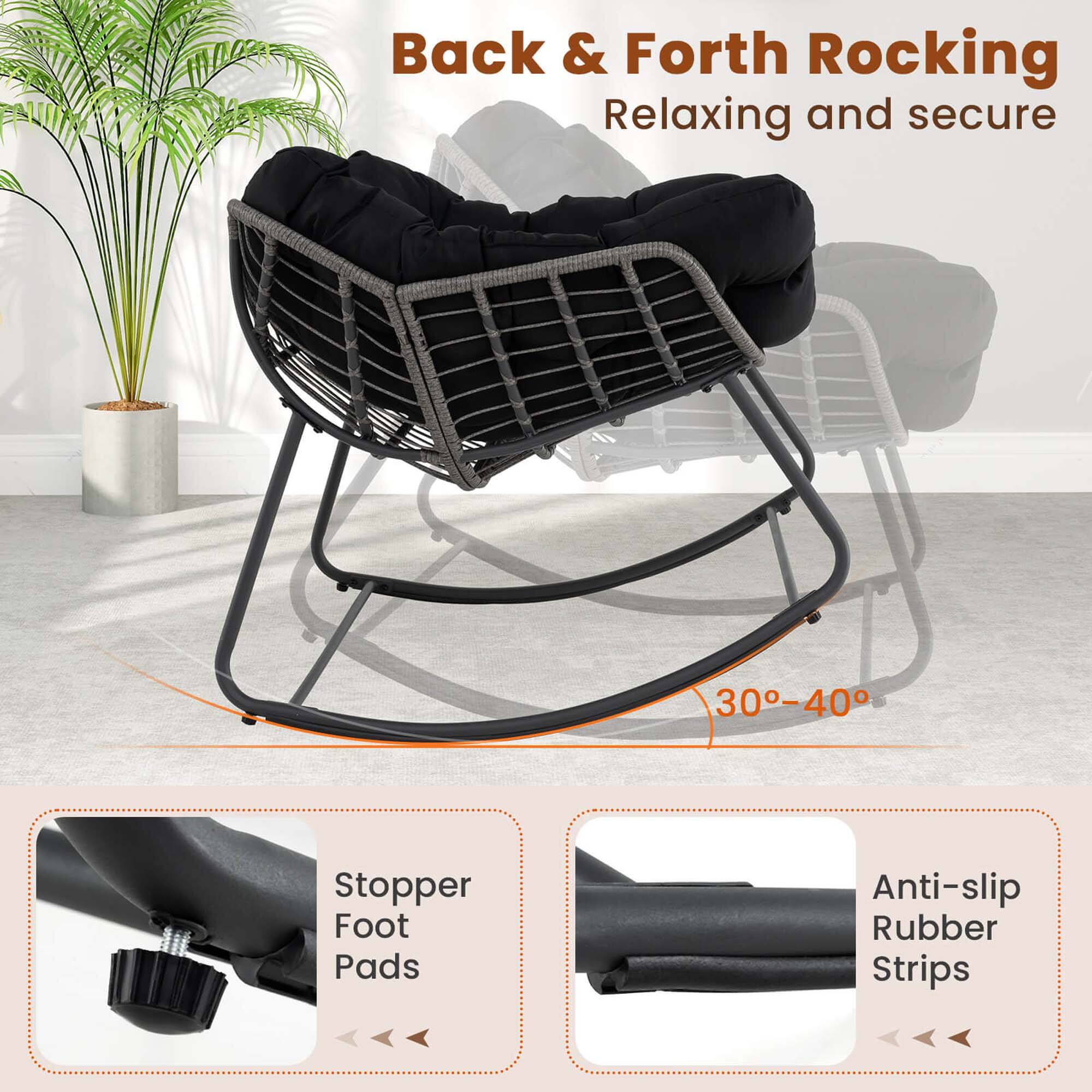 Back & Forth Rocking: Relaxing and secure with 30-40 Stopper Foot Pads and Anti-slip Rubber Strips.