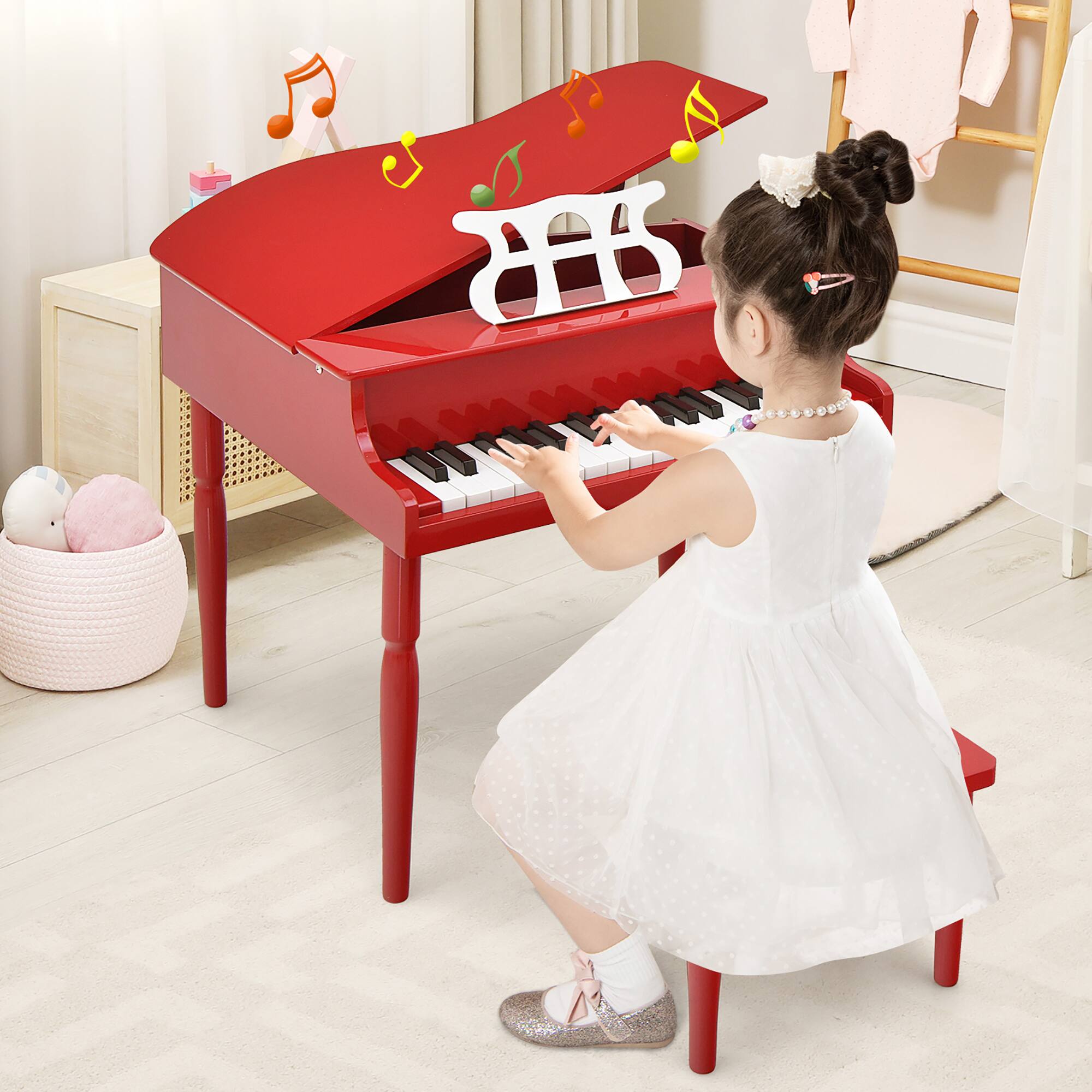 Alt View 1. Gymax - Gymax 30-Key Classic Baby Grand Piano Toddler Toy Wood w/ Bench & Music Rack Red - Red.