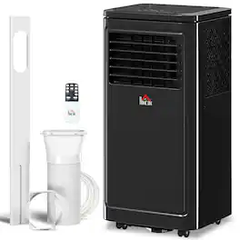 Homcom - 8,000 BTU Portable Air Conditioner Fan w/ Remote for Rooms Up to 344 Sq. Ft - Black