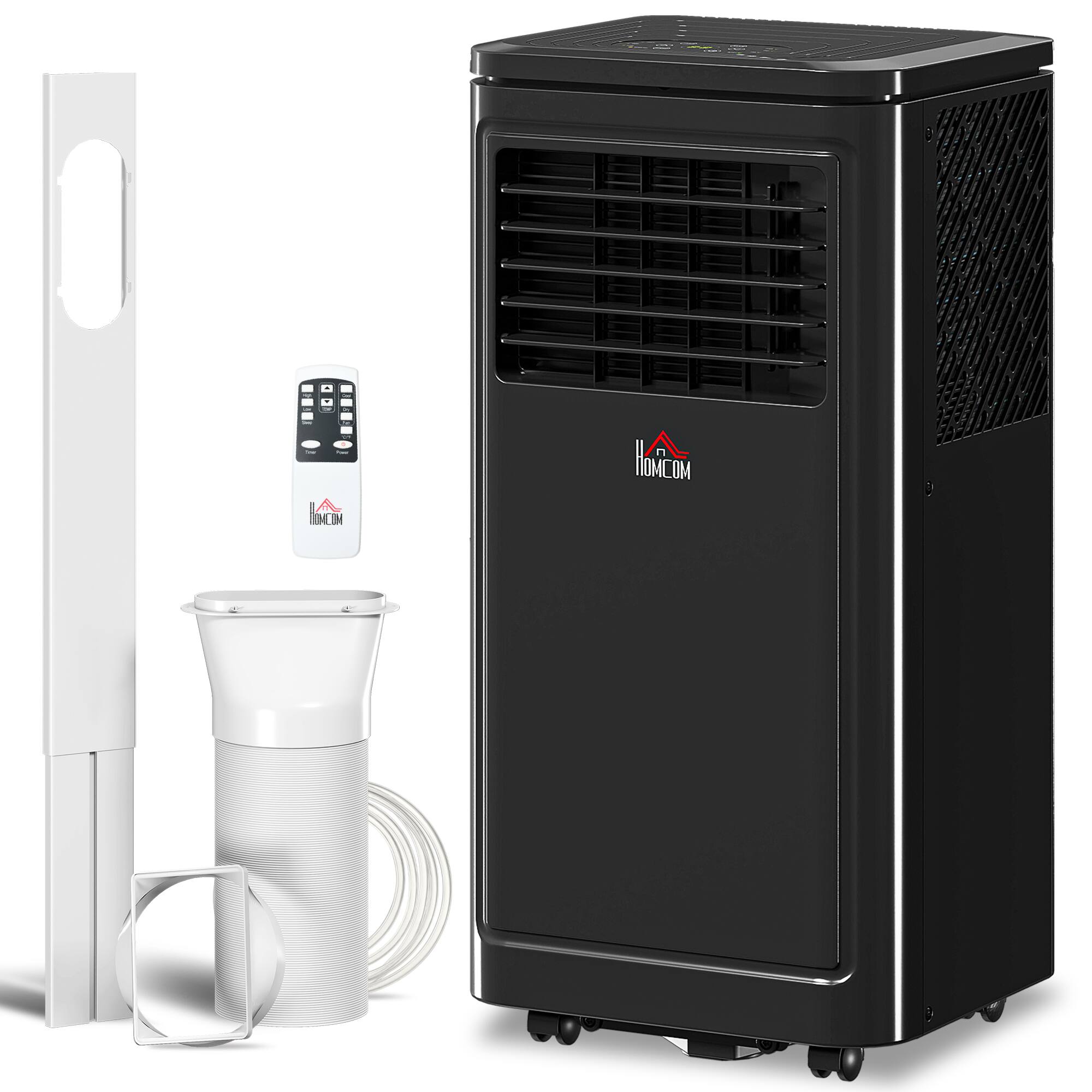Front. Homcom - 8,000 BTU Portable Air Conditioner Fan w/ Remote for Rooms Up to 344 Sq. Ft. - Black.