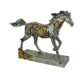 Zeckos - Steam Stallion Metallic Running Steampunk Horse Statue - Silver