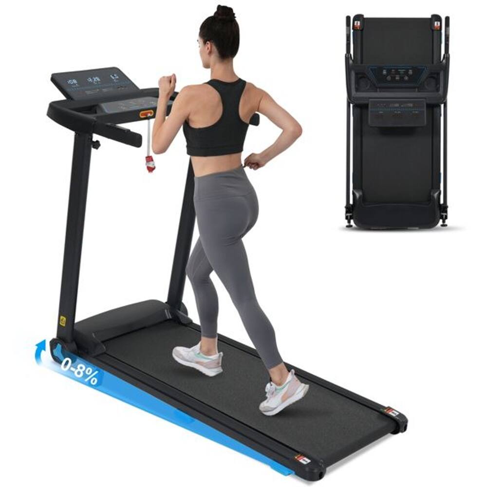 Left. Loheer - Loheer Foldable Treadmill with Incline 3.0HP Quiet Home Running Machine 300 Lbs Capacity 10 MPH Bluetooth USB - Black.