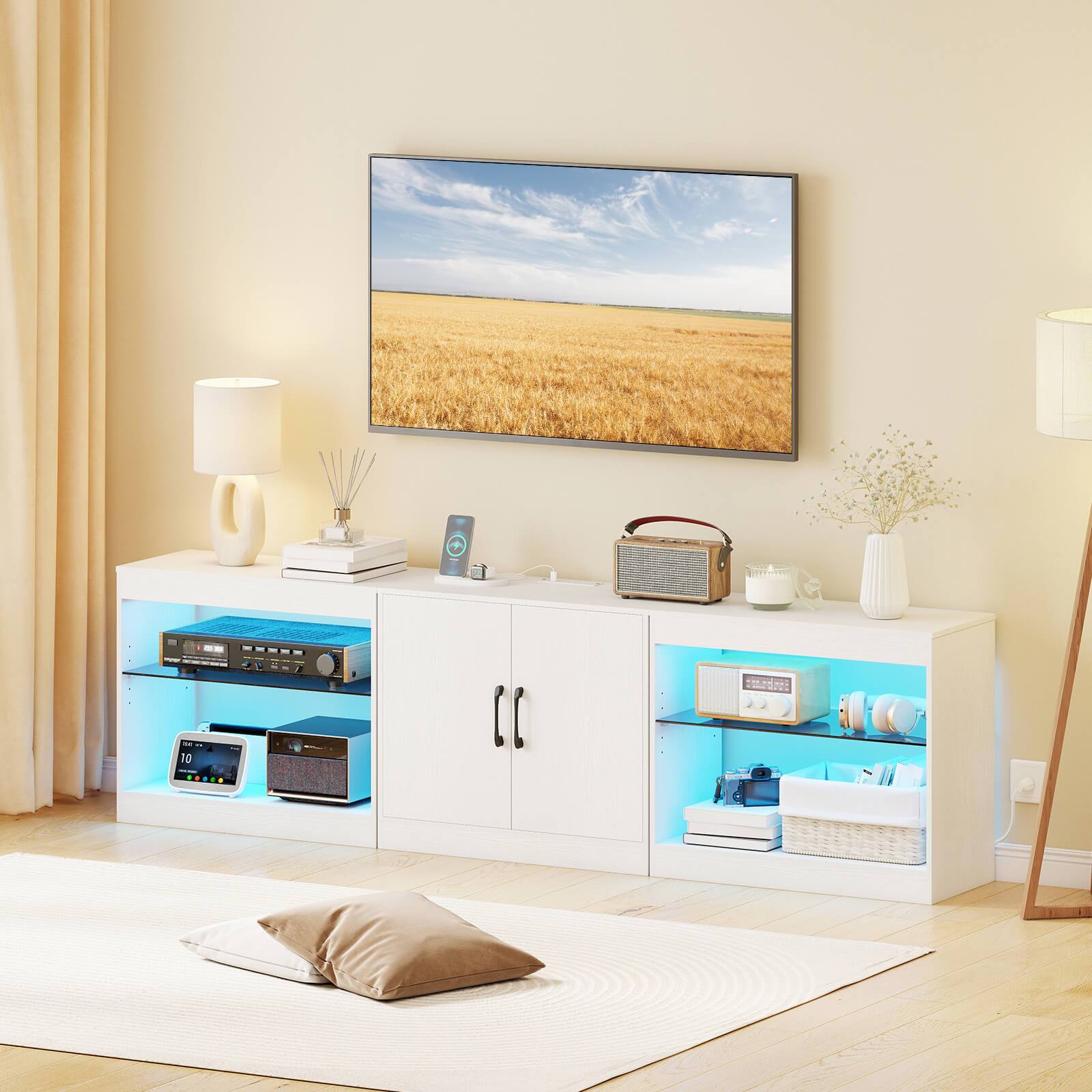 Alt View 1. Costway - Costway TV Stand with Power Outlets Adjustable LED Lights Storage Cabinet for TVs up to 85" - White.