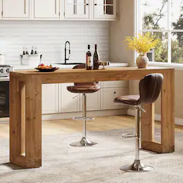Tribesigns - Solid Wood Bar Table, 63-Inch Long Counter Height Pub Table - Brown