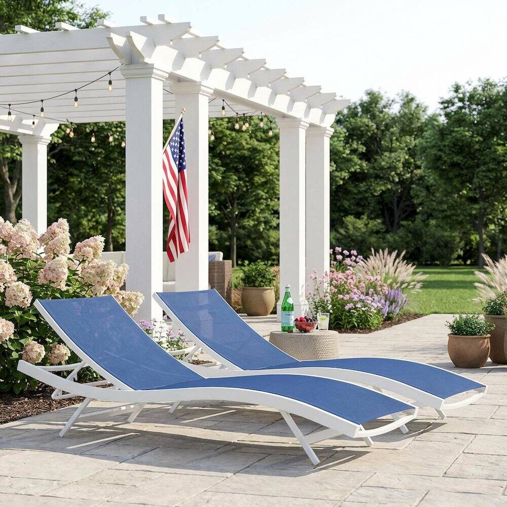 Left. Outdoor Escape - Outdoor Patio Chaise Lounge Set Of 2 With Comfortable Design, Durable Material - White.