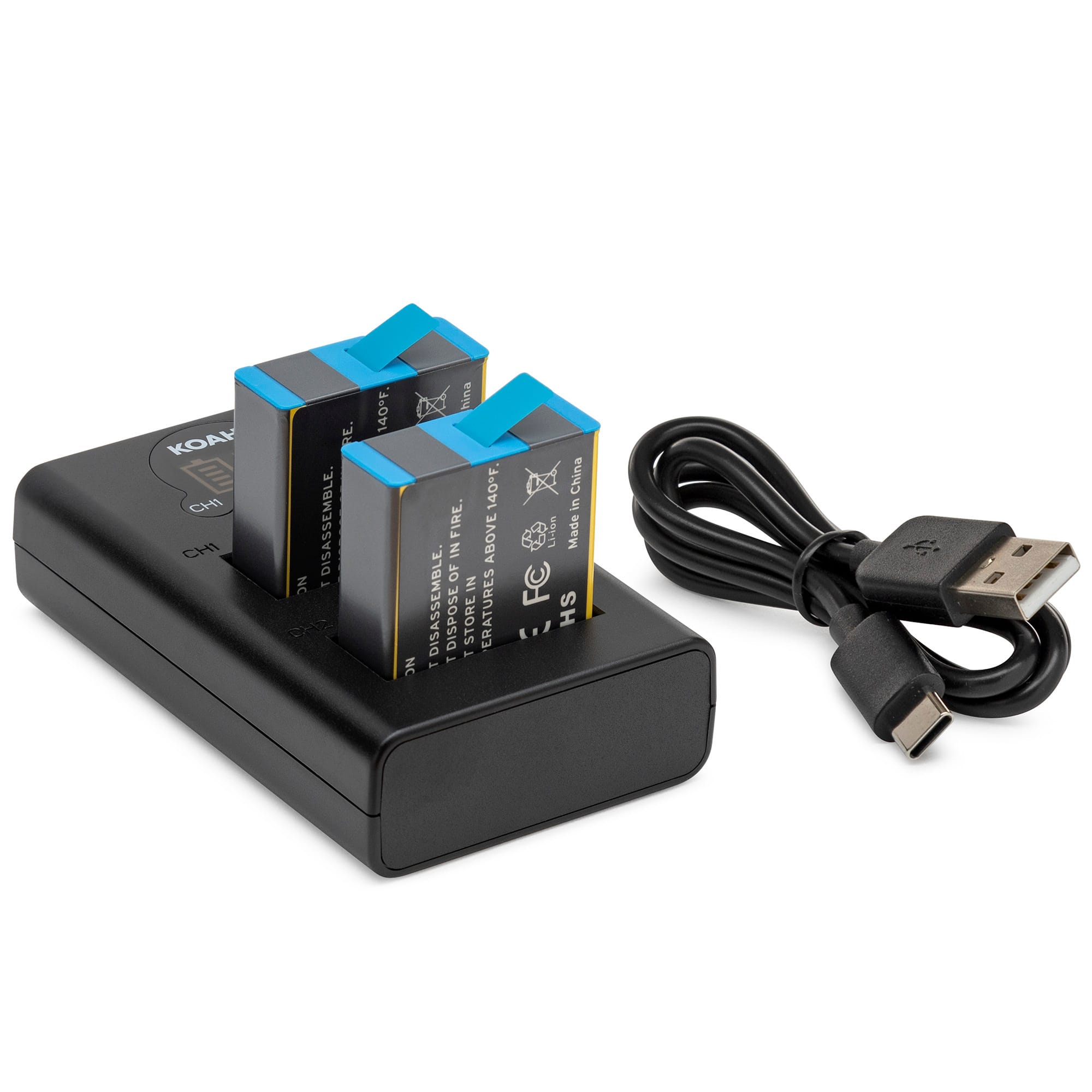 Koah - Dual Battery LCD Charger and 2-Pack Battery Kit for GoPro HERO10/9 Black