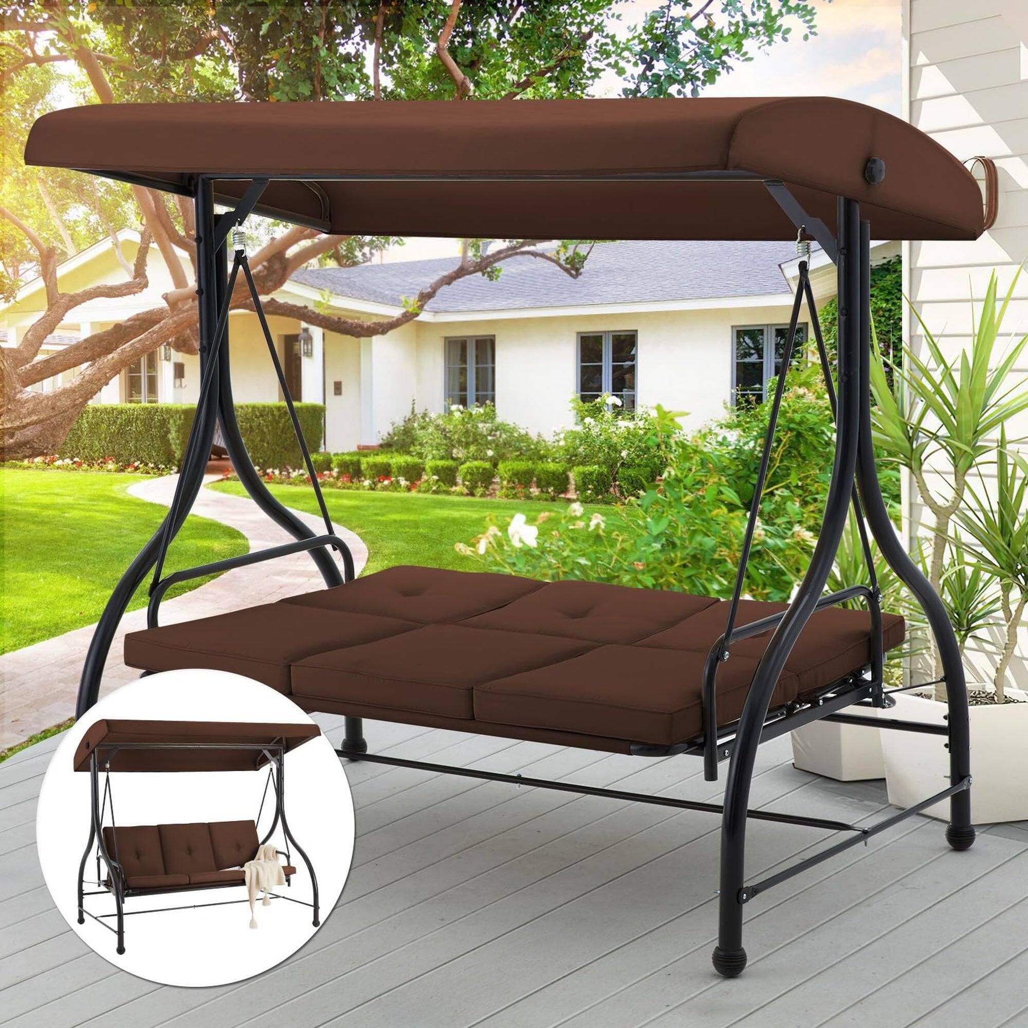 Alt View 2. Boyel Living - 3 Person Metal Patio Swing Chair Outdoor Porch Swing for Garden Backyard Deck - Brown.