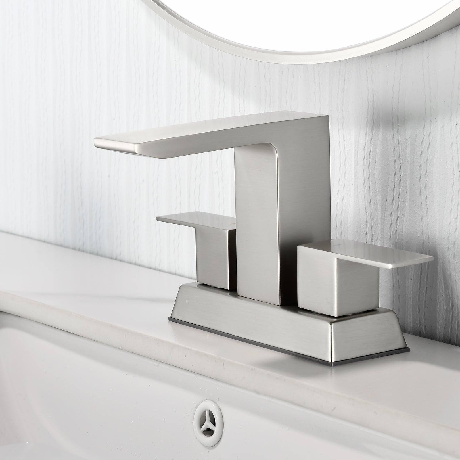 Alt View 2. Boyel Living - Brushed 4 Inch Centerset Faucet SUS304 Waterfall Spout 1.2GPM Dual Handle Pop Up Drain - Brushed Nickel.