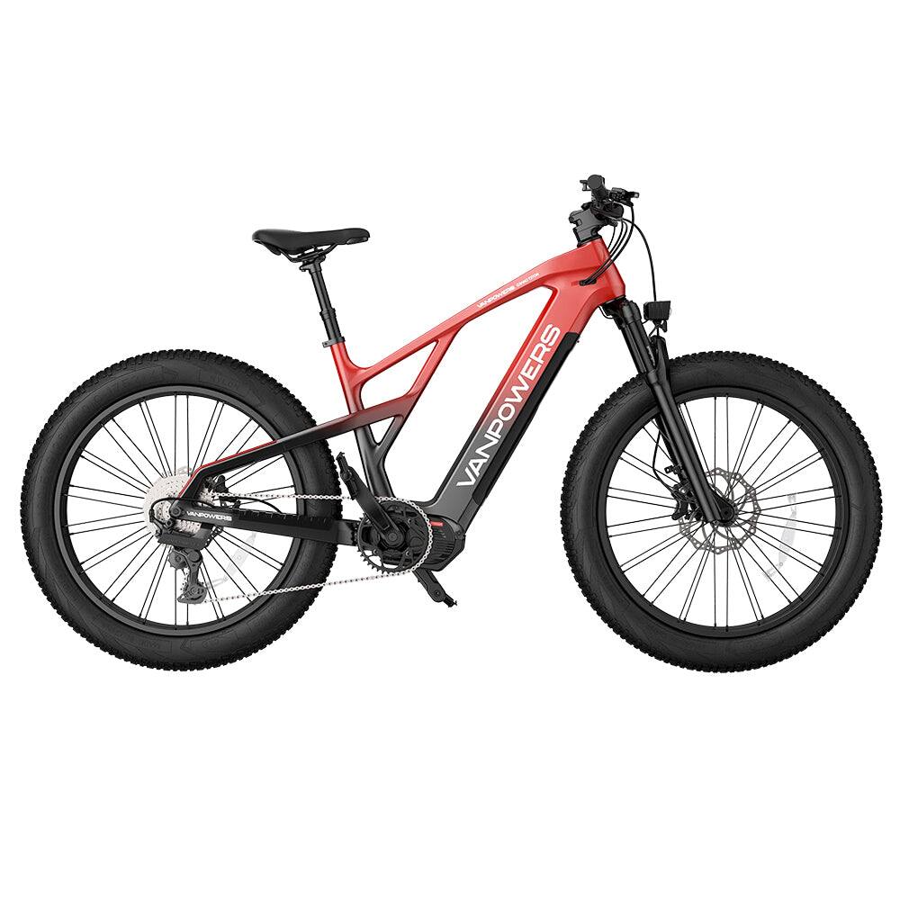 Front. Vanpowers - GrandTeton Ultra Adult 26" Step-Over 500W Mid Drive E-Bike - Lava Red and Coke Black.