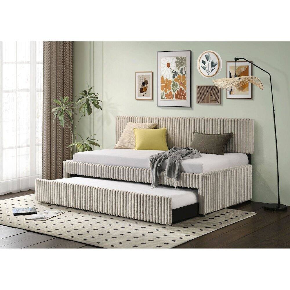 Alt View 2. Picket House Furnishings - Amelia Twin Daybed with Trundle in Corduroy Beige - Beige.