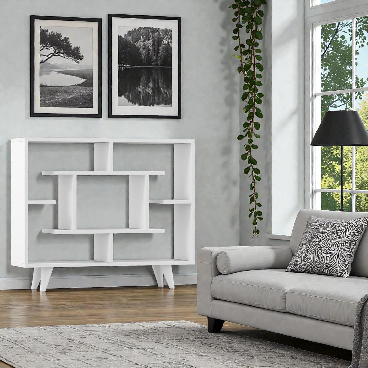 Hivvago - Stylish Open Storage Unit with Geometric Shelves and Wall Mount Kit - White