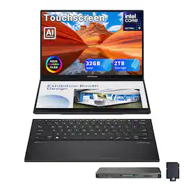 ASUS - Upgraded - Zenbook Duo 2-in-1 Laptop,Dual 14" OLED Touch,Intel Ultra 9 285H,32GB RAM,1TB SSD+1TB Dock,Backlit,Win 11 - Gray