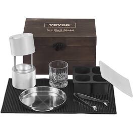 VEVOR - Ice Ball Press Kit, Aircraft Al Alloy Ice Press with Ice Block Mold, Large Mat, Tong, Drip Tray, One Glass - Silver