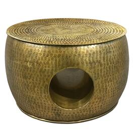 Manhattan Lane - Nala 23 Inch Coffee Table, Low Round Drum Shape with Unique Hollow Center - Brass