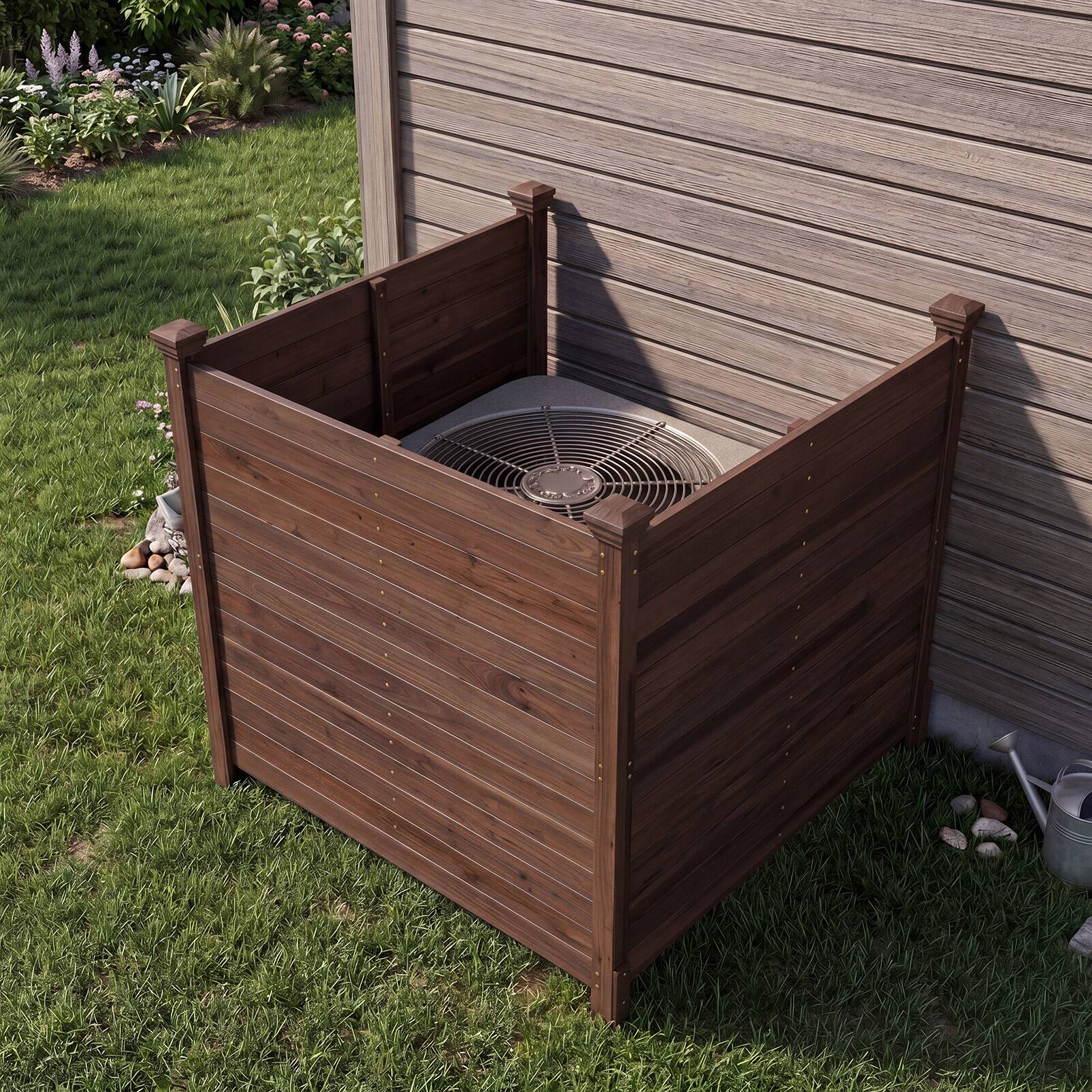 Alt View 2. Costway - Costway Outdoor Privacy Fence, 47 x 47-Inch 3-Panel Air Conditioner Fence for Outside - Brown.