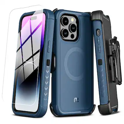 Front. Mybat Pro - MyBat Pro Maverick Series MagSafe Case with Holster and Tempered Glass for Apple iPhone 14 Pro Max (6.7) - Blue - Blue.