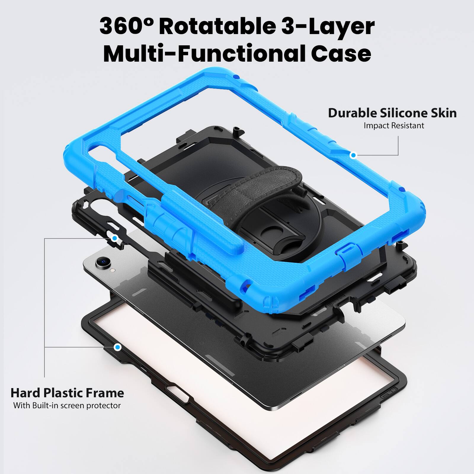 360° Rotatable 3-Layer Multi-Functional Case

Durable Silicone Skin
Impact Resistant

Hard Plastic Frame
With Built-in screen protector