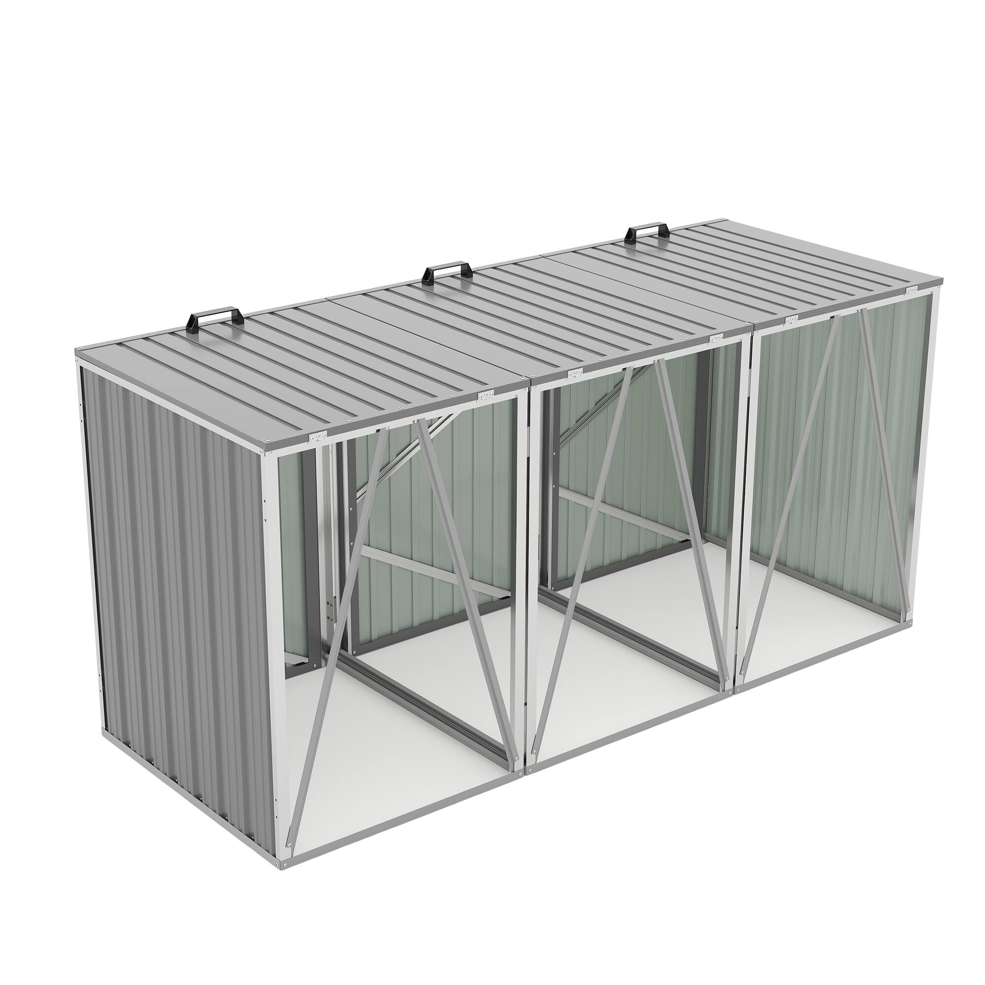 Alt View 6. Mondawe - 3 Trash Garbage Bin Shed Stores with Pneumatic Support Rod,Lockable Doors & Waterproof Lid Chain - Light Gray.