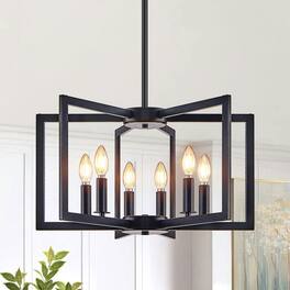 Kadyn - 22" Modern Geometric 6-Light Chandelier – Industrial Metal Pendant Light Fixture - Black