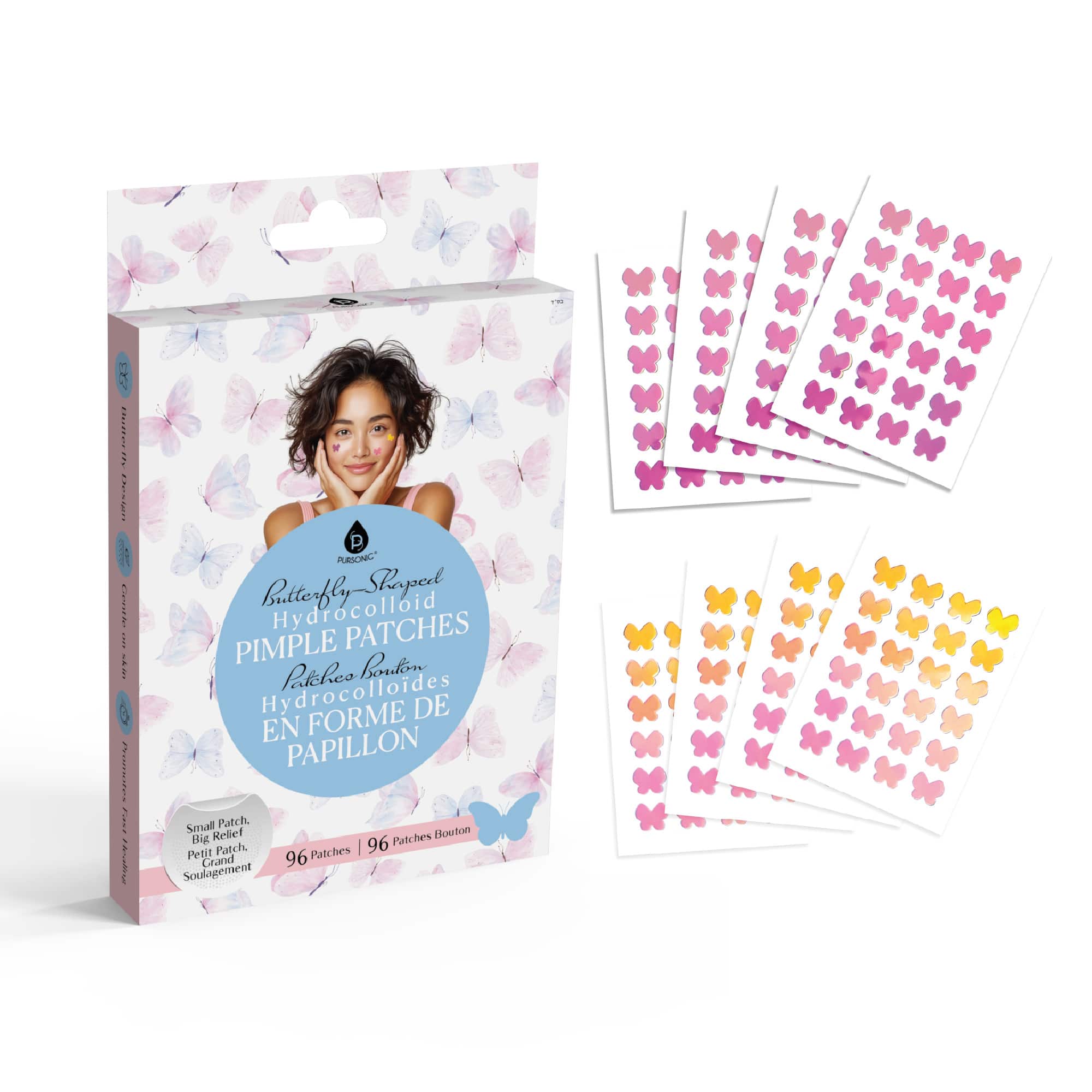 Pursonic - Butterfly Hydrocolloid Pimple Patches – Gentle & Effective Blemish Care - Multicolor