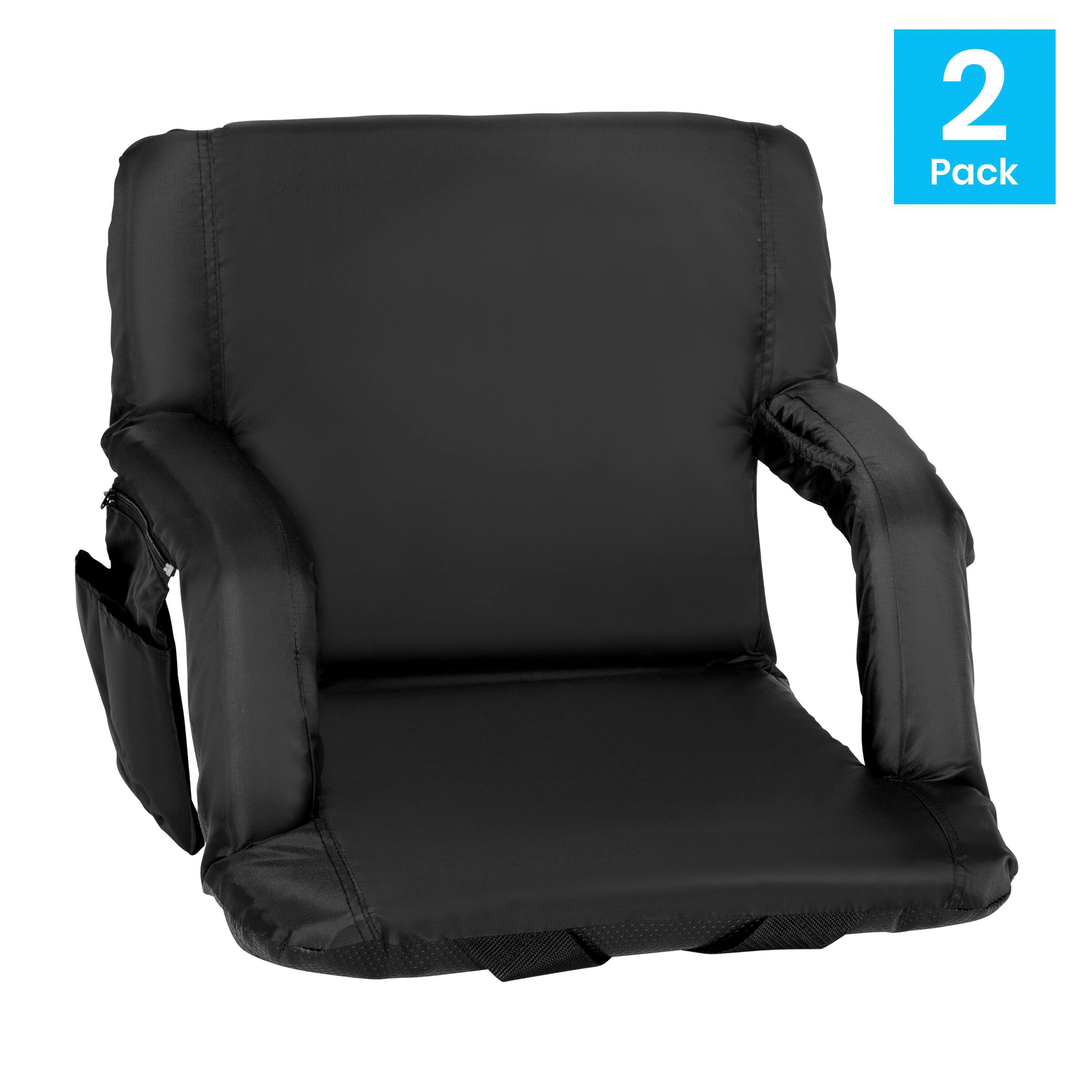 Alt View 1. Emma + Oliver - 2 Pack Folding Metal Stadium Chairs with Padded, Reclining Back & Armrests - Black.