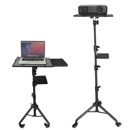 Front. 5 CORE - Projector Stand 29.5 to 71 Inch Adjustable Tripod 2 Shelves Portable Laptop Cart w Phone Holder - Black.